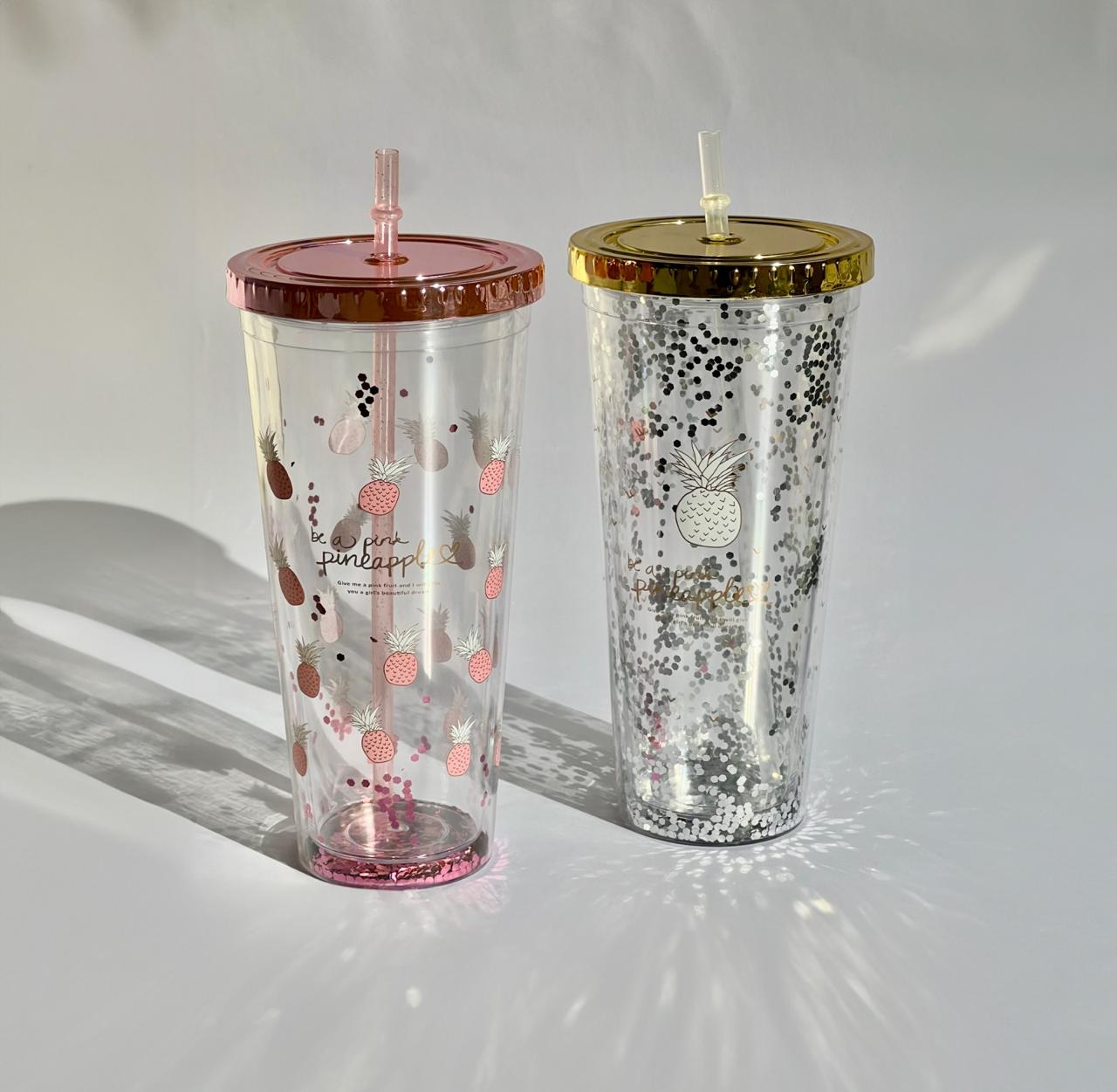 Glitter Cup with Straw 550ml