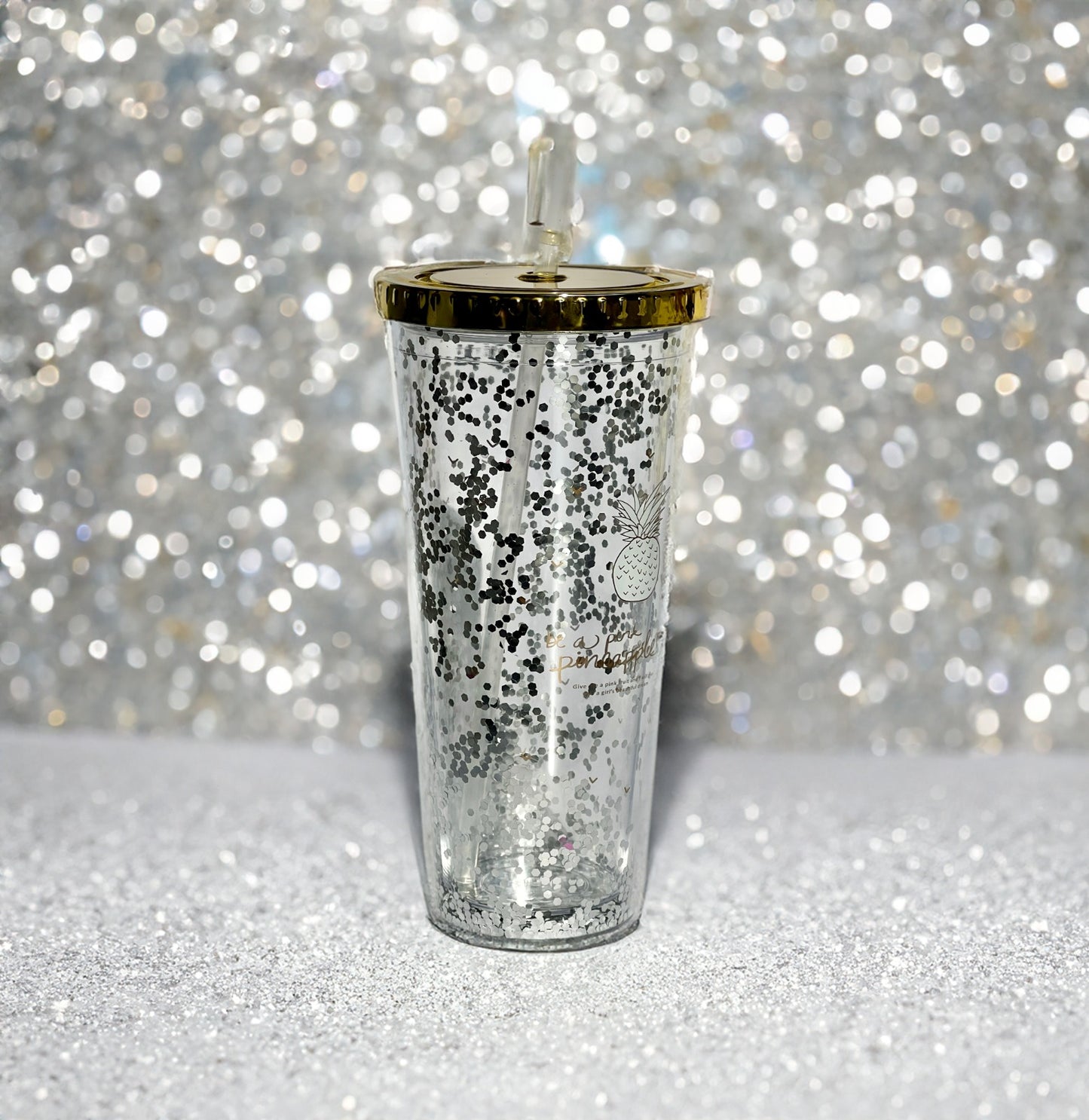 Glitter Cup with Straw 550ml